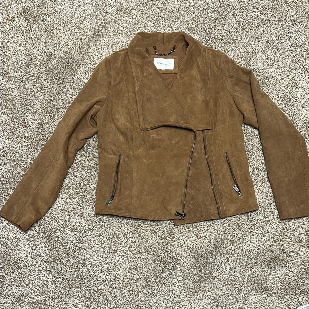 BCBGeneration Tan Faux-Suede Jacket Asymmetrical Moto Style